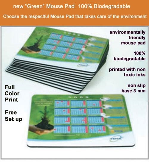 Biodegradable Mouse Pad - A 100% biodegradable mouse pad, printed with non toxic inks.
